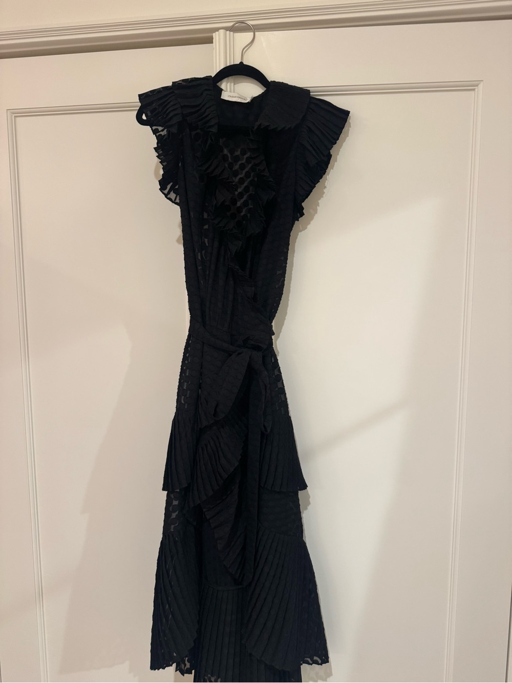 Zimmermann Black Pleated Ruffle Midi Dress